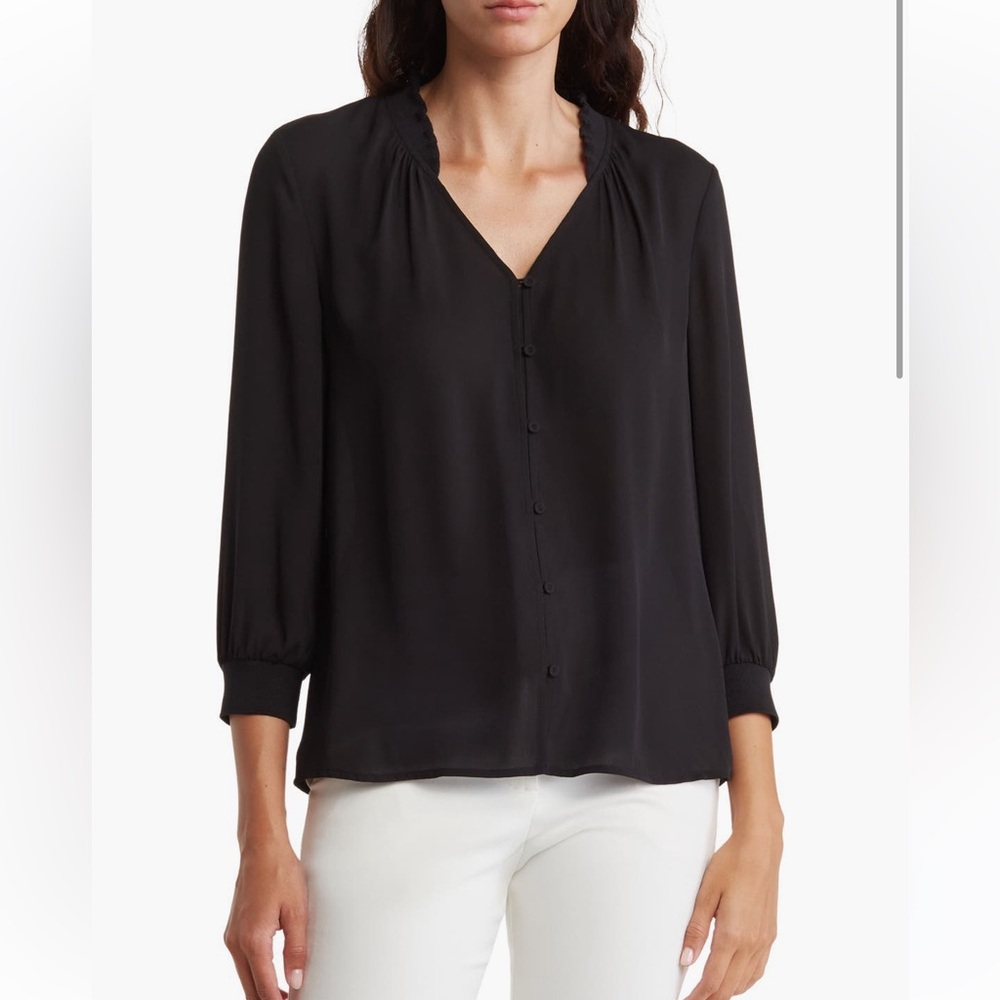 DR2 Daniel Rainn rib trim‎ button up blouse